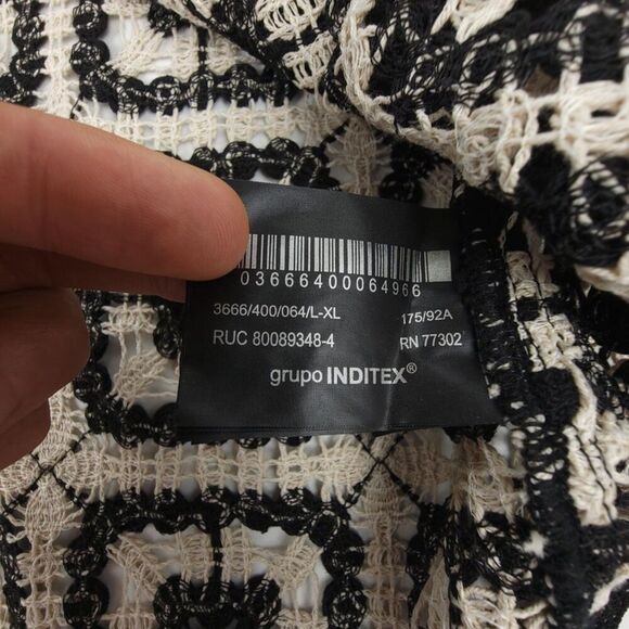 NEW Zara Crochet Overshirt Beachy Boho Knit Button Down Shirt Jacket Black Ecru - Picture 8 of 8